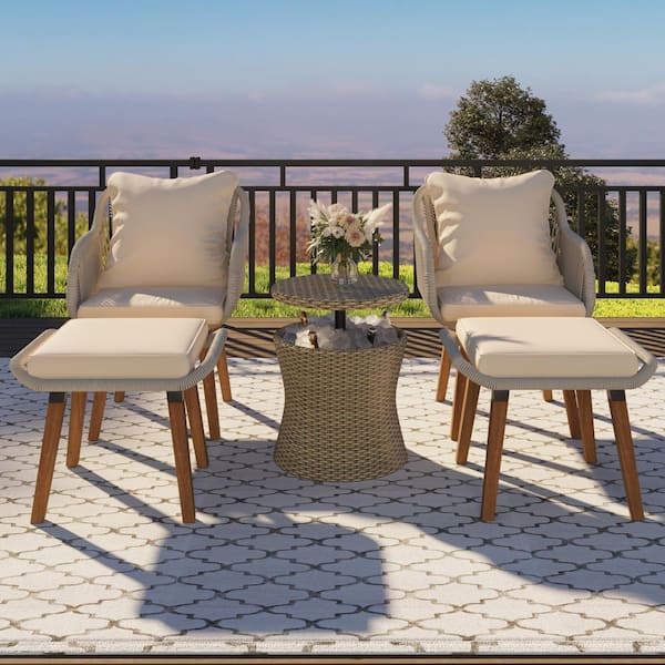 Brown Metal 5-Piece Outdoor Lounge Chair Set, All-Weather