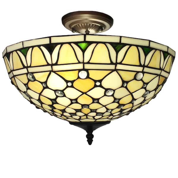 Warehouse of Tiffany Alvira 2-Light Bronze Indoor Off White Tiffany Style Ceiling Lamp