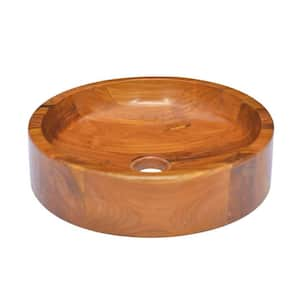 15.7 x 15.7 in. Round Basin Solid Wood Teak Sink in Brown