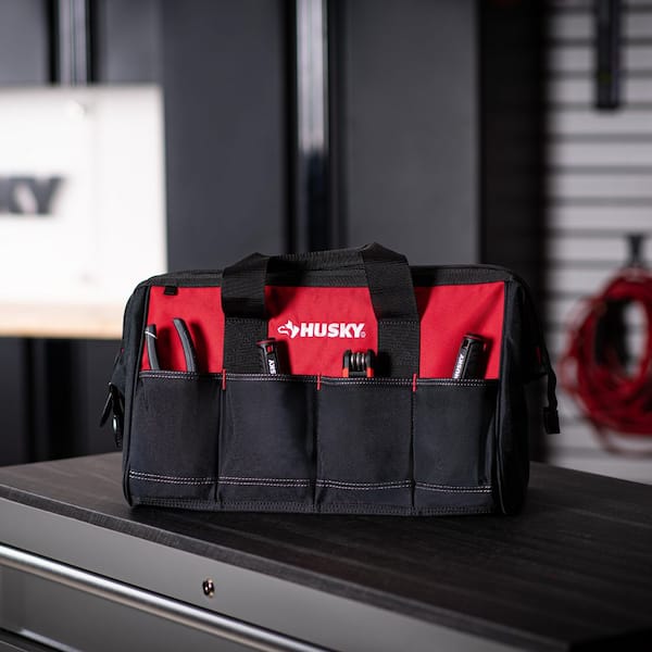 Husky 18 in. 14-Pocket Red Tool Bag with Zippered Top HD60018-TH