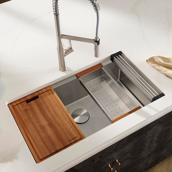 Roma Pro 32 in. Undermount Single Bowl 16-Gauge Stainless Steel Workstation Kitchen Sink with Rounded Corners