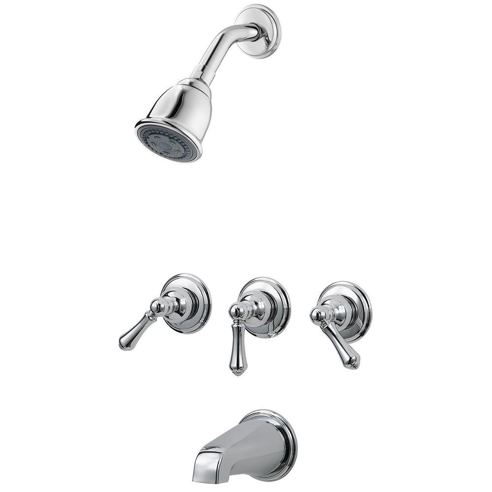 Polished Chrome 3-Handle Wall Mounted Tub and Shower Faucet