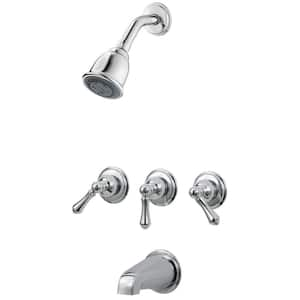 3-Handle 2-Spray Wall Mount Shower Faucet Trim Kit with Metal Handles Polished Chrome (Valve Not Included)