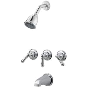 3-Handle 2-Spray Wall Mount Shower Faucet Trim Kit with Metal Handles in Polished Chrome (Valve Not Included)