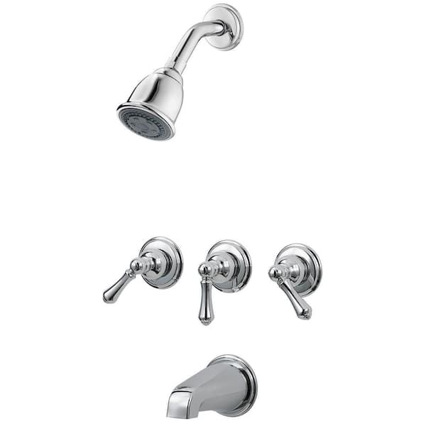 Pfister 3-Handle 2-Spray Wall Mount Shower Faucet Trim Kit with Metal Handles in Polished Chrome (Valve Not Included)