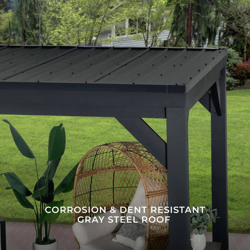 Stonebridge Black Galvanized Steel 20x9.5 Gazebo with Sloped Roof