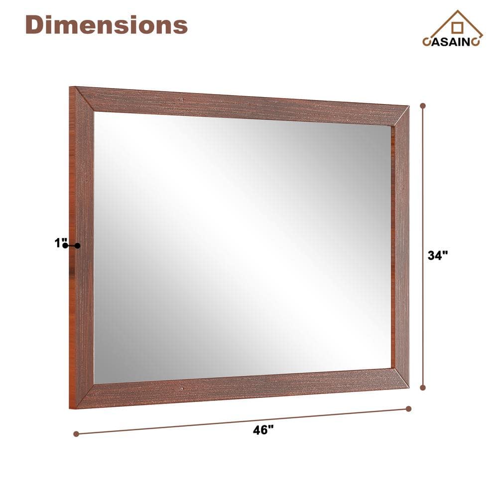 Large Brown Rectangular Wood Framed Vanity Mirror
