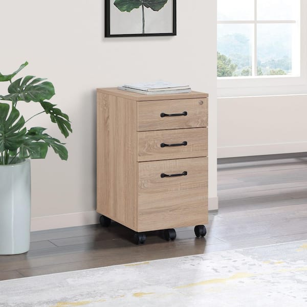 Ace 14 in. 3-Drawer Lateral Wood Mobile File in River Oak Finish