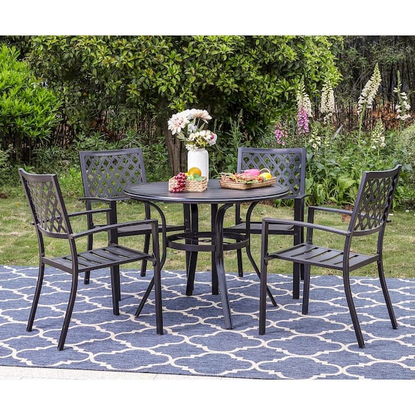 5 Piece Metal Outdoor Patio Dining Set, Outdoor Patio Dining Set With Stackable Chairs
