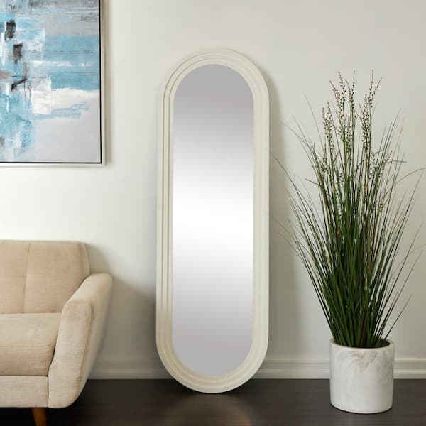 Litton Lane 68 in. x 22 in. Oval Oval Framed White Wall Mirror with Layered Frame