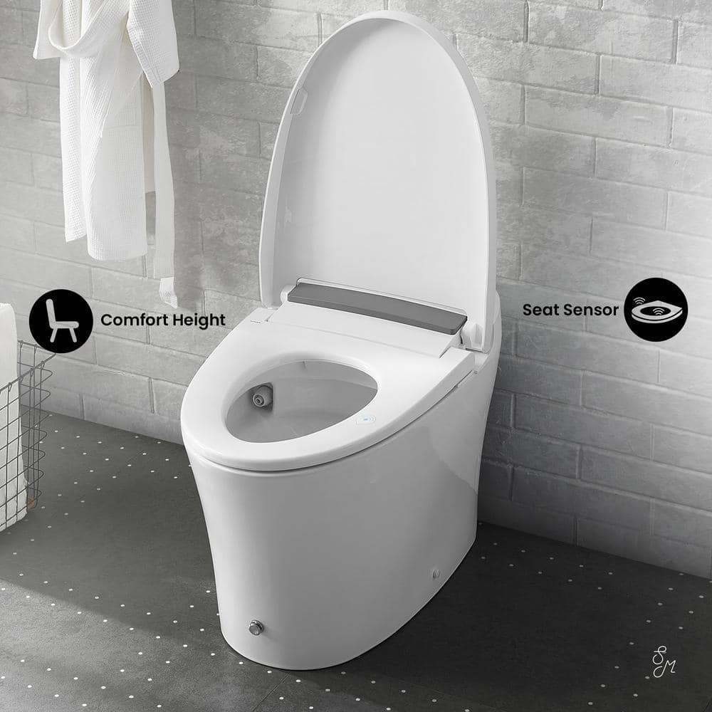 Hugo White Ceramic Elongated Dual-Flush Smart Toilet