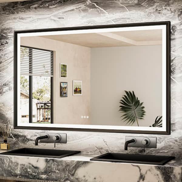 KeonJinn 48 in. W x 36 in. H Rectangular Aluminum Framed with 3-Colors Dimmable LED Anti-Fog Wall Mount Bathroom Vanity Mirror