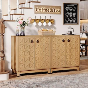Ahlivia Brown Wood 57.48 in. Modern Sideboards Buffet Cabinet, Farmhouse Freestanding Storage Cabinet with Shelves