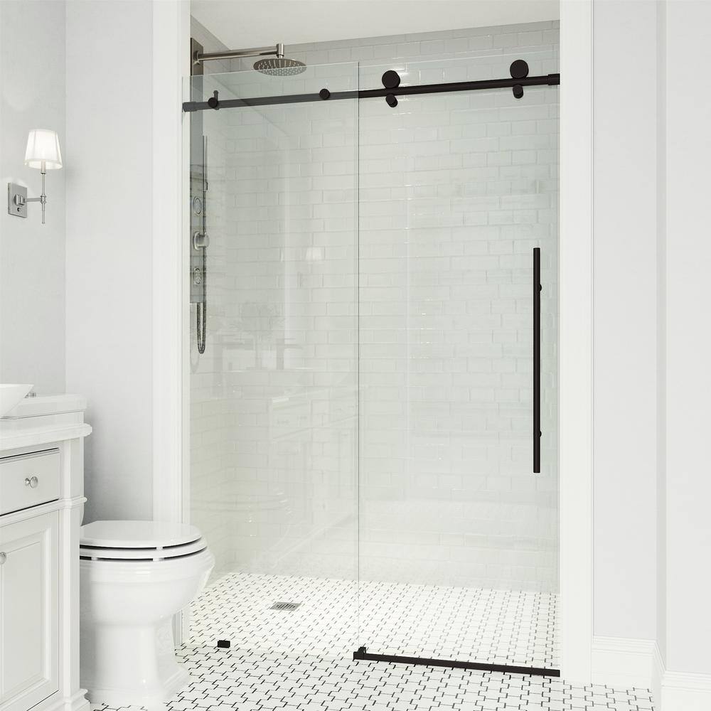 Elan E-Class 68" Wide Matte Black Frameless Sliding Shower Door with Clear Glass