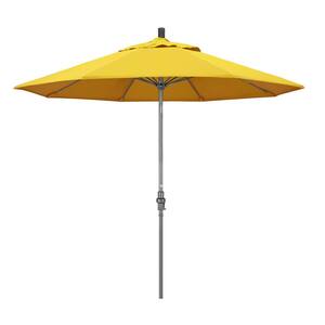 9 ft. Hammertone Grey Aluminum Market Patio Umbrella with Collar Tilt Crank Lift in Lemon Olefin