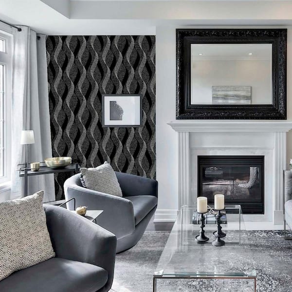 Wilhelmina Black Ribbon Wallpaper Sample