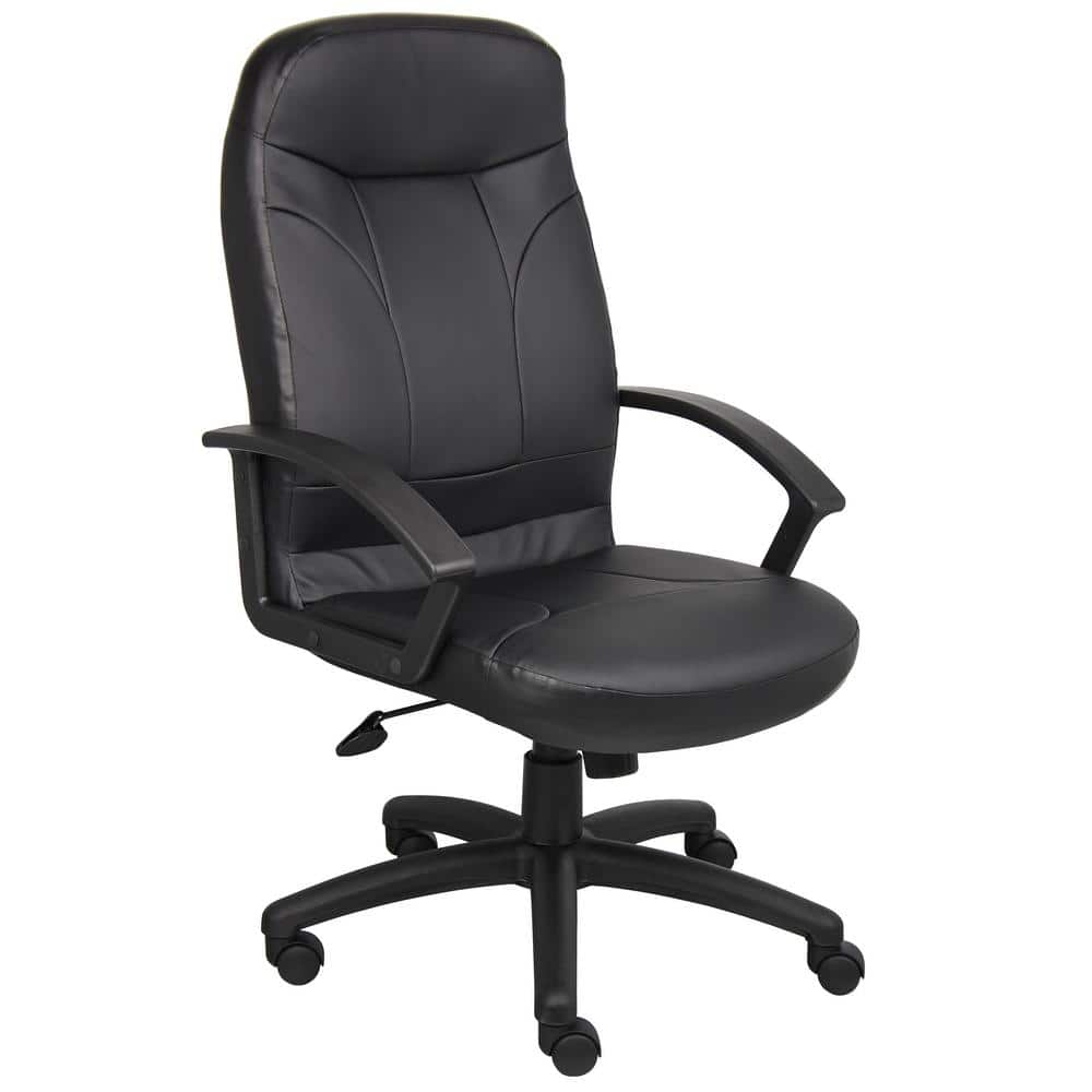 BOSS Office Products High Back Executive Black Leather Desk Chair With   Black Boss Office Products Executive Chairs B8401 64 1000 