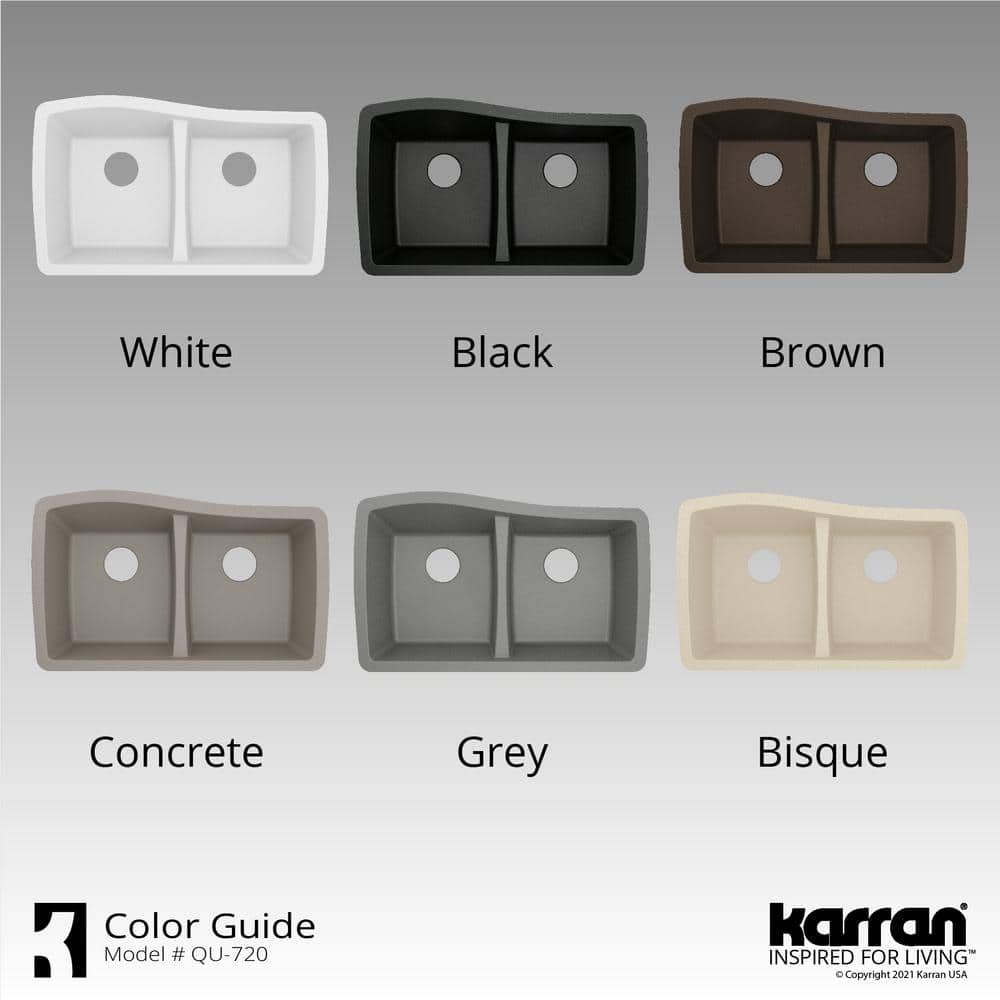 Concrete Gray Double Bowl Farmhouse Quartz Kitchen Sink Kit