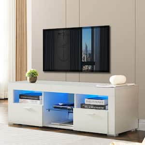 White Morden TV Stand Fits TV's up to 55 in. with LED Lights, High Glossy Front TV Cabinet for Living Room