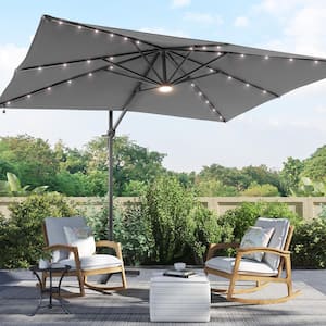 Gray Premium 10x8 ft. LED Cantilever Patio Umbrella - Outdoor Comfort with 360° Rotation and Canopy Angle Adjustment