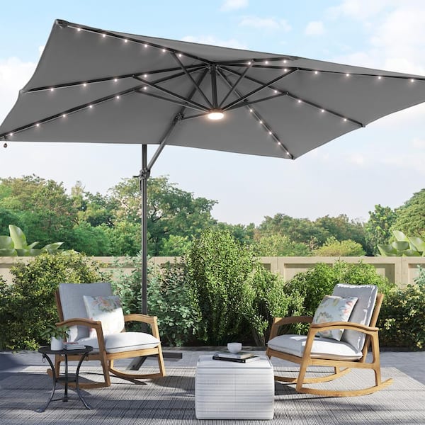 Sonkuki 10x8 ft. LED Premium Cantilever Patio Umbrella - Outdoor Comfort with 360° Rotation and Canopy Angle Adjustment, Gray