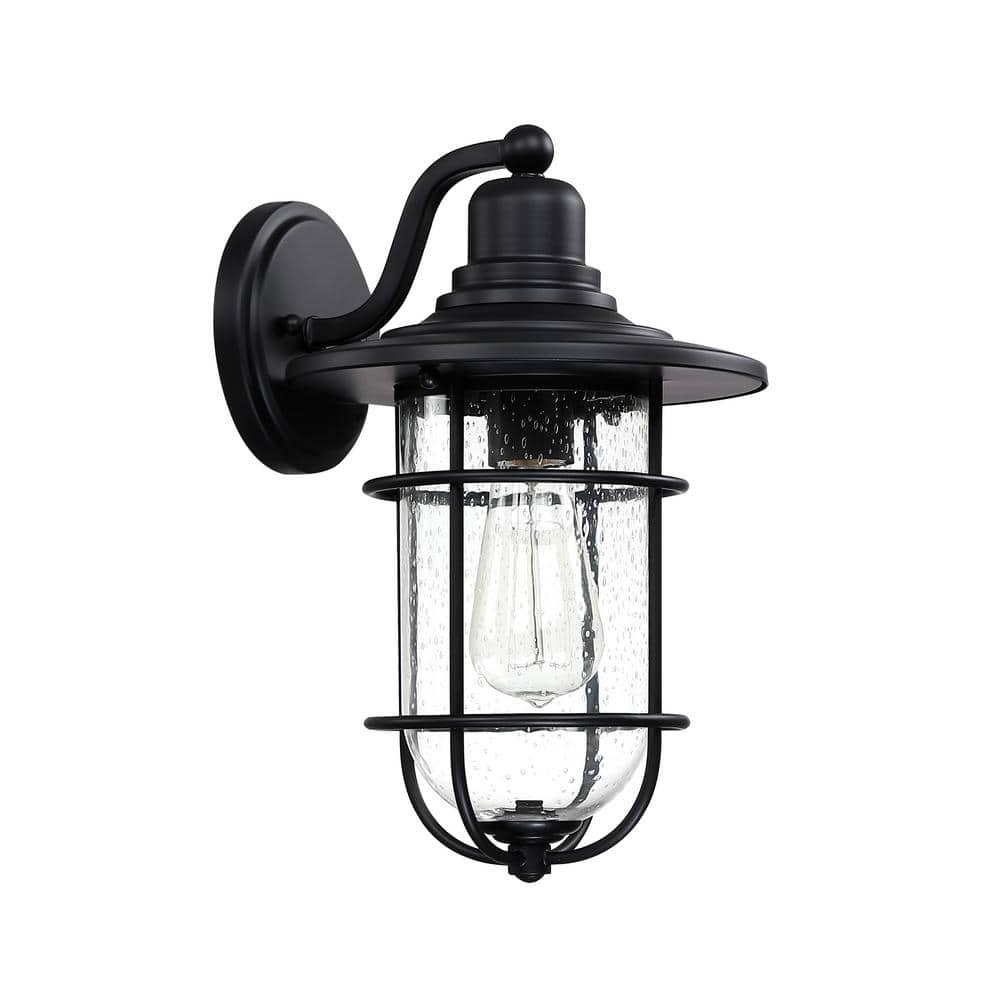 Logmey 13.66 in. 1- Light Black Industrial Outdoor Wall Mount Lantern ...