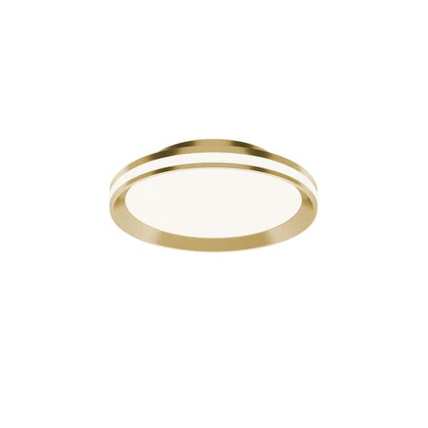 Sona 12 in. 25 -Watt Modern Satin Brass Integrated LED Flush Mount with Clear White Acrylic Shade