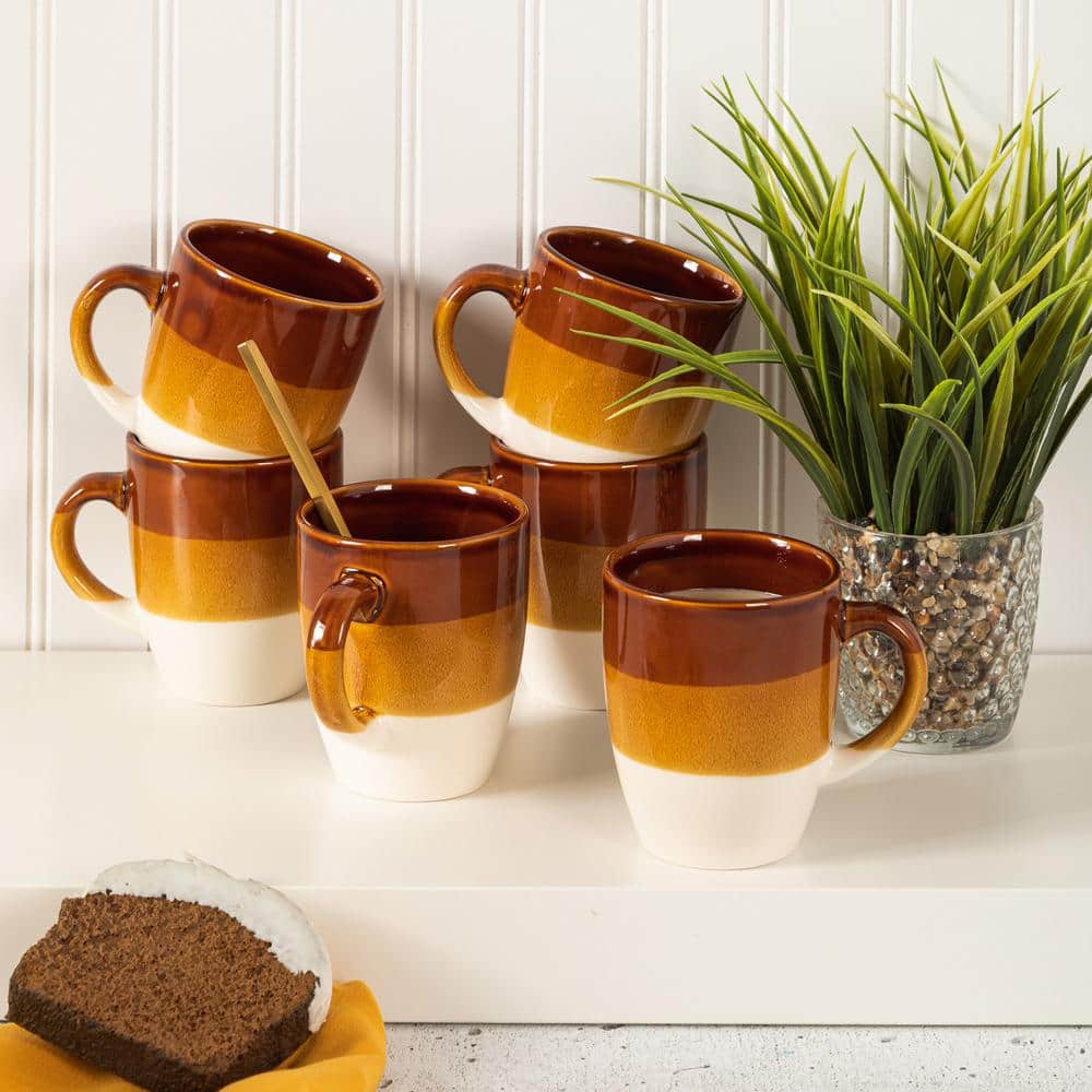 Hand-Painted Brown and White Ceramic Mug Set