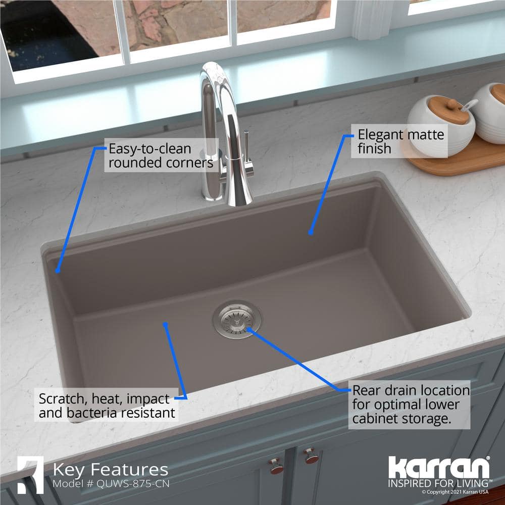 Concrete Quartz Single Bowl Undermount Workstation Sink