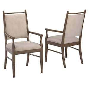 Walnut Wood Finish Beige Fabric Armchair (Set of 2)