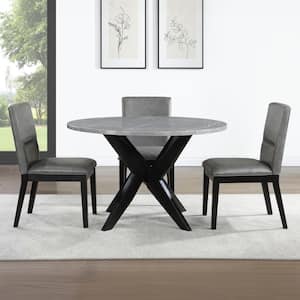 Amy 5-Piece Gray Marble Top Black Dining Room Set with 4 Gray Upholstered Chairs