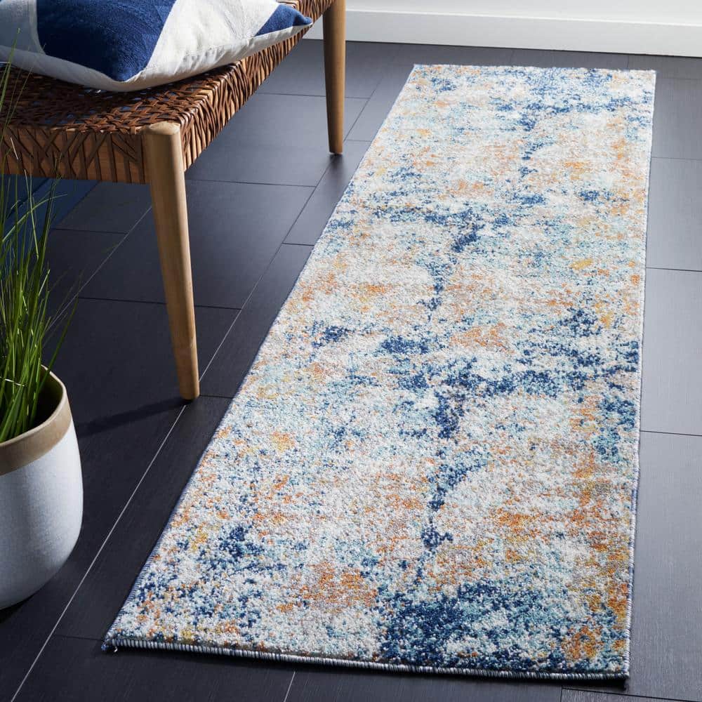 Gray Abstract Stain-Resistant Synthetic Runner Rug, 24" x 4"