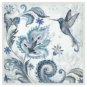 Watercolor Boho Blue Hummingbird II by Tre Sorelle Studios 30 in. W x 30 in. H. Canvas Wall Art Print Framed in White