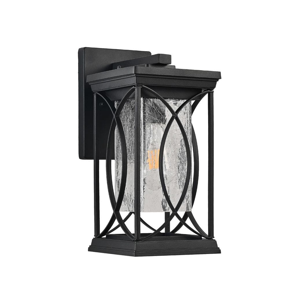 Retro Black 1-Light Lantern Outdoor Hardwired Wall Sconces with Crackled Glass, No Bulbs Included price history on PriceWatchPro