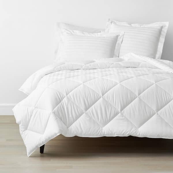 The Company Store Company Cotton Dobby Stripe Wrinkle-Free Sateen White Queen Cotton Comforter