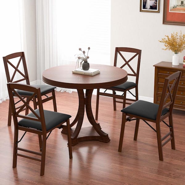 Costway Black and Brown Folding Dining Chairs Foldable Chairs with PVC Padded Seat and High Backrest Set of 2