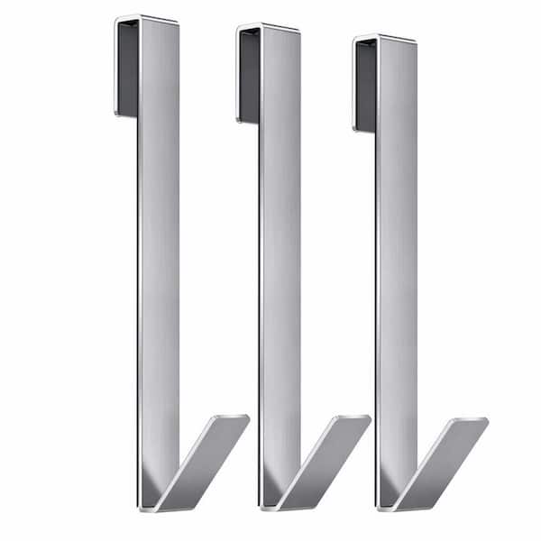 Extended Over Door J-Hook Robe/Towel Hook in Silver for Frameless Glass Shower, No Drill, Anti-Slip, 3 Pack