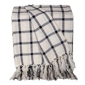 Premium Charcoal/White Cotton Throw with Tassels from Parkland Collection
