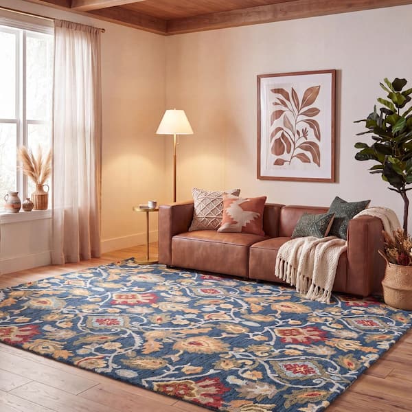 Blossom Navy/Multi 11 ft. x 15 ft. Geometric Floral Area Rug