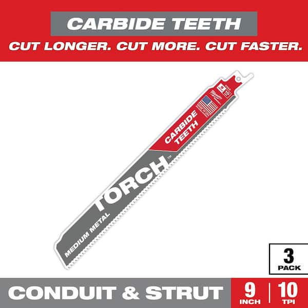 Milwaukee 9 in. 10 TPI The TORCH with Carbide Teeth Metal Cutting Sawzall Reciprocating Saw Blade (3-Pack)