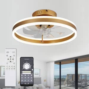 20 in. Integrated LED Indoor French Gold Modern Flush Mount Low Profile Ceiling Fan with Light, Smart App Remote Control