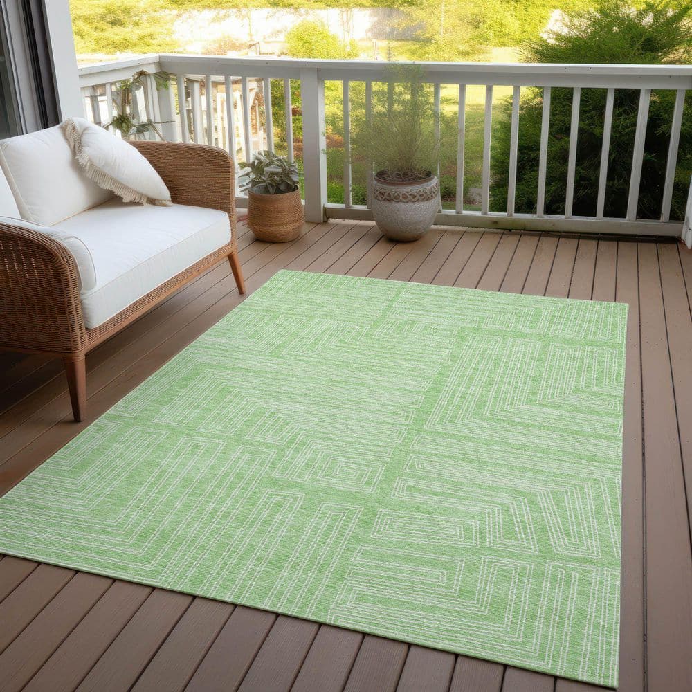 Mint Geometric Flat Woven Synthetic Area Rug