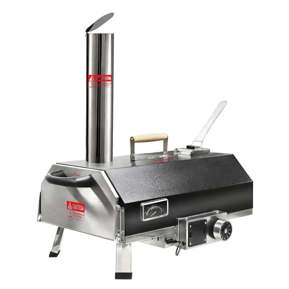 Anky 12 in. Stainless Steel Wood Pellet Outdoor Pizza Oven in Black, Built-in Thermometer Pizza Cutter and Carry Bag