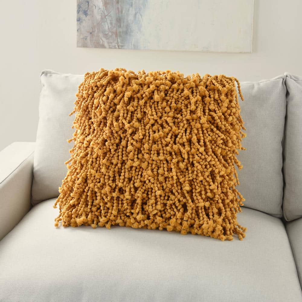 Retro Bubbled Yellow Shag 20" Square Throw Pillow