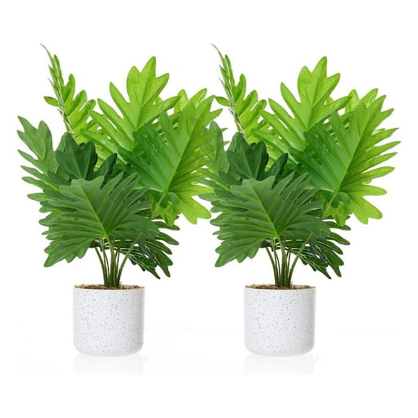 MOVECOM 1.5FT 2Pcs Philodendron Fake Plants in White Potted, Faux Green  Bonsai Tree with Realistic Leaves PHK_36FKP76V_LHD - The Home Depot