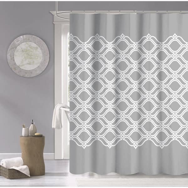 Dainty Home Grey 70 in. x 72 in. Diamonte Printed 100% Cotton Shower Curtain