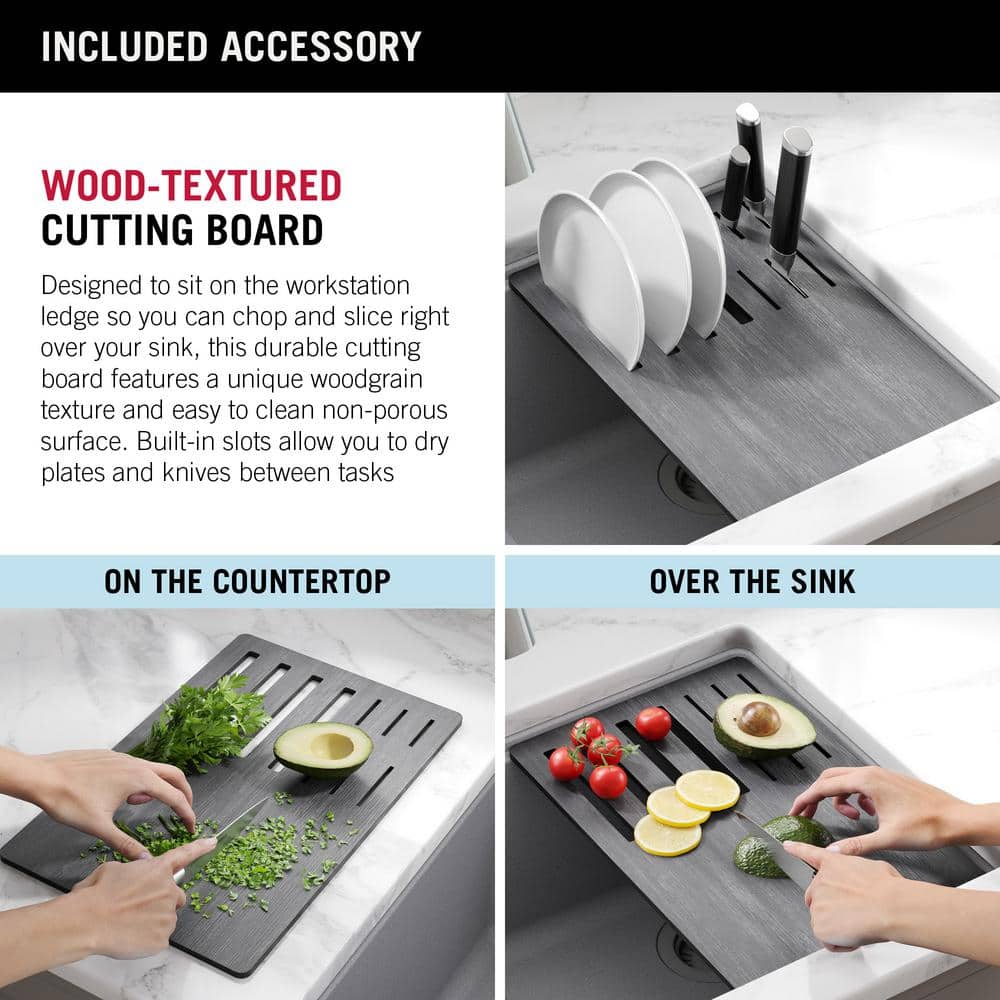 Dark Gray Granite Composite Workstation Kitchen Sink with Workflow Ledge