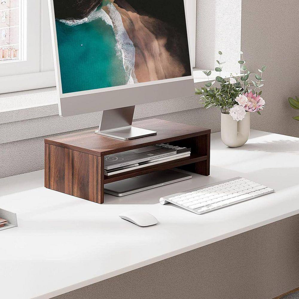 Organizing Stand Brown 16.7 in. x 5.5 in. Wood Modern Desk Organizer Stand Z089KBWBLR ...