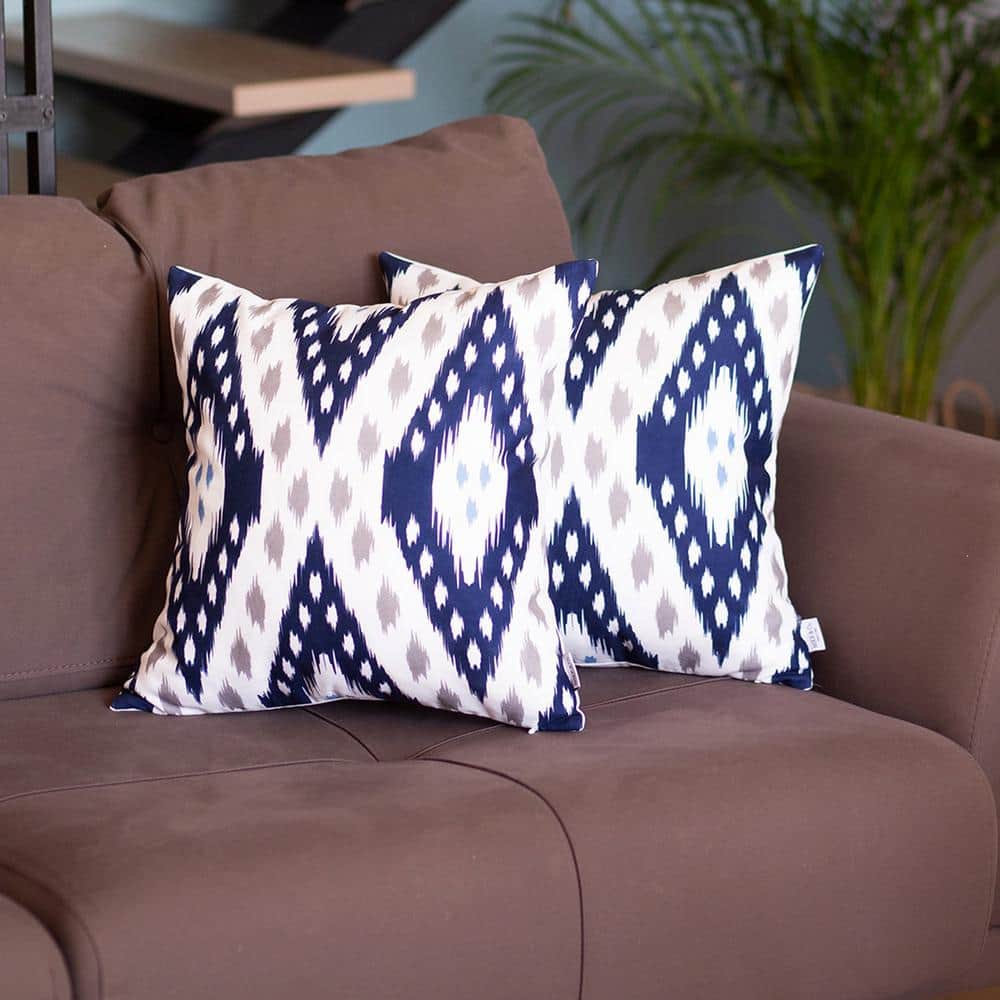 Navy Blue Ikat Reversible Polyester Pillow Cover Set