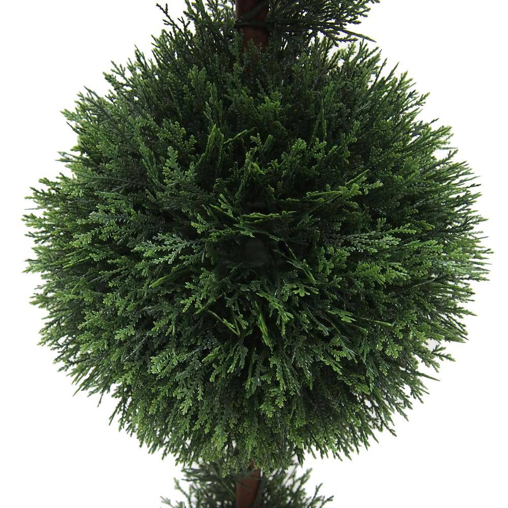 Elegant Outdoor Boxwood Double Ball Topiary with White Lights, 37"x11"